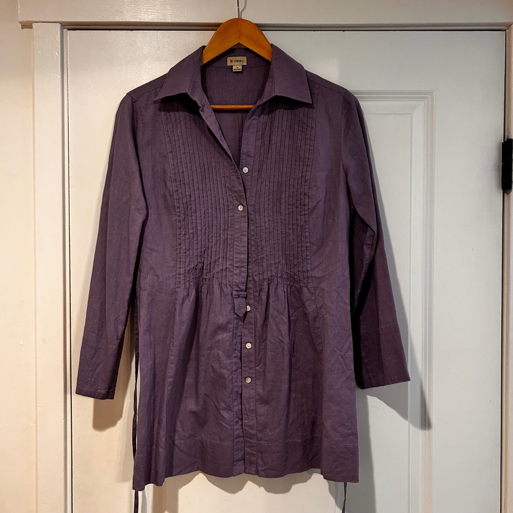 Cremieux Euro Summer Linen Feminine Coastal Pintuck Pleated Tunic Shirt Womens 4